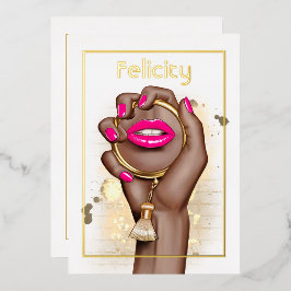 Roze en Gouden Glam Chic Bruidsfeest Folie Uitnodiging
