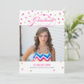Roze en Gouden Glam Confetti Graduation Invitation Kaart (Staand voorkant)