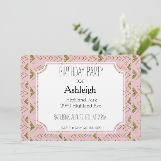 Roze en gouden Glam Pijlen verjaardag Kaart (Staand voorkant)