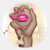 Roze en gouden glamour chic ronde sticker (Voorkant)