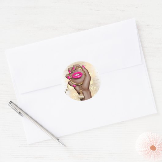 Roze en gouden glamour chic ronde sticker (Envelop)