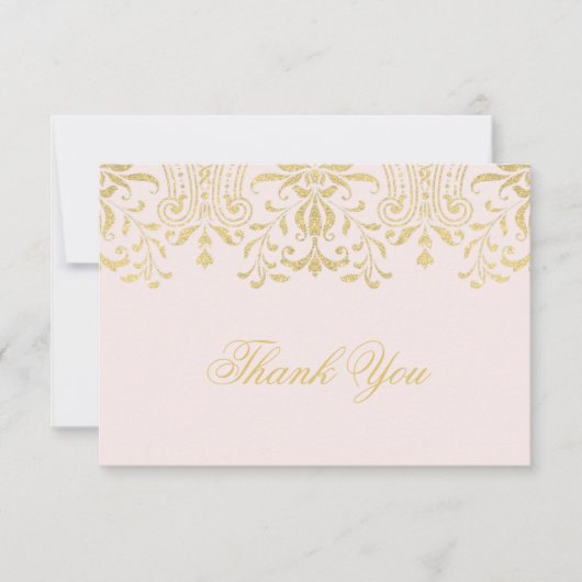 Roze en gouden  Glamour Weddenschap Hartelijk dank Notitiekaartje (Voorkant)
