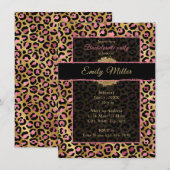 Roze en gouden glinster luipaardprint feest kaart (Voorkant / Achterkant)