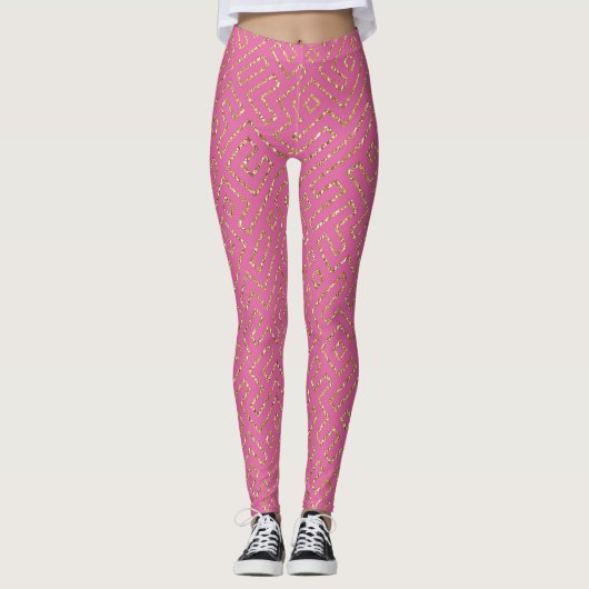 Roze en gouden glinsterbroek leggings (Voorkant)