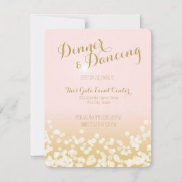 Roze en gouden glinsterende huwelijksreceptie kaart