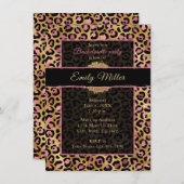 Roze en gouden glinsterende luipaardprint-feest kaart (Voorkant / Achterkant)