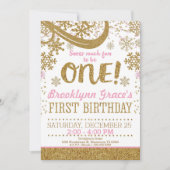 Roze en Gouden Glitter 1e Verjaardag Winter One Kaart (Voorkant)