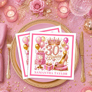 Roze en gouden glitter 30e verjaardag servetten