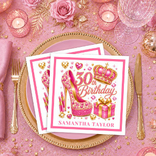 Roze En Gouden Glitter 30e Verjaardag Servetten
