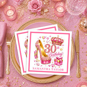 Roze en gouden glitter 30e verjaardag servetten