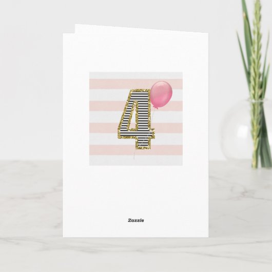 Roze en Gouden Glitter 4e Verjaardag Kaart (Achterkant)