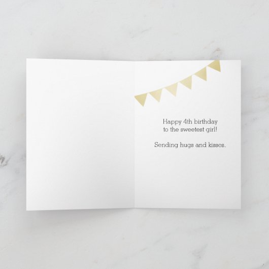 Roze en Gouden Glitter 4e Verjaardag Kaart (Binnen)