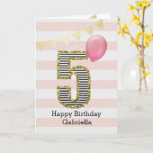 Roze en gouden glitter, 5-jarig meisje kaart (Gele Bloem)