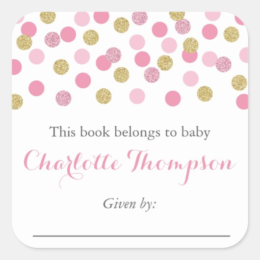 Roze en gouden Glitter Baby Bookplate Sticker Labe (Voorkant)