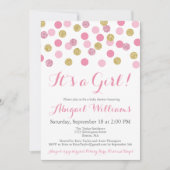 Roze en Gouden Glitter Baby Douche Uitnodigingen (Voorkant)