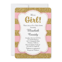 Roze en Gouden Glitter Baby Girl Douche Uitnodigin