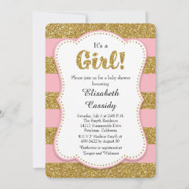 Roze en Gouden Glitter Baby Girl Douche Uitnodigin Kaart