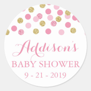 Roze en gouden Glitter Baby shower Circle Stickers