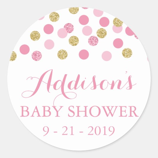 Roze en gouden Glitter Baby shower Circle Stickers (Voorkant)