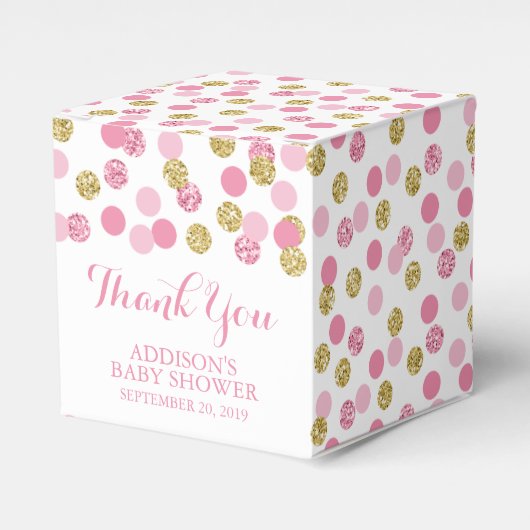 Roze en gouden Glitter Baby shower Favor Boxes Bedankdoosjes (Voorkant Zijde)