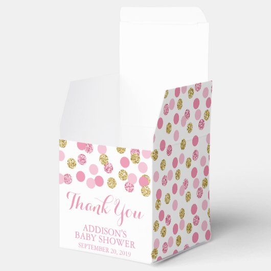 Roze en gouden Glitter Baby shower Favor Boxes Bedankdoosjes (Geopend)