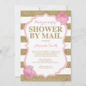 Roze en Gouden Glitter Baby shower per post Kaart (Voorkant)
