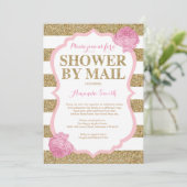 Roze en Gouden Glitter Baby shower per post Kaart (Staand voorkant)