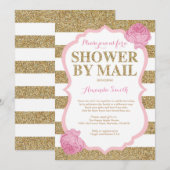 Roze en Gouden Glitter Baby shower per post Kaart (Voorkant / Achterkant)