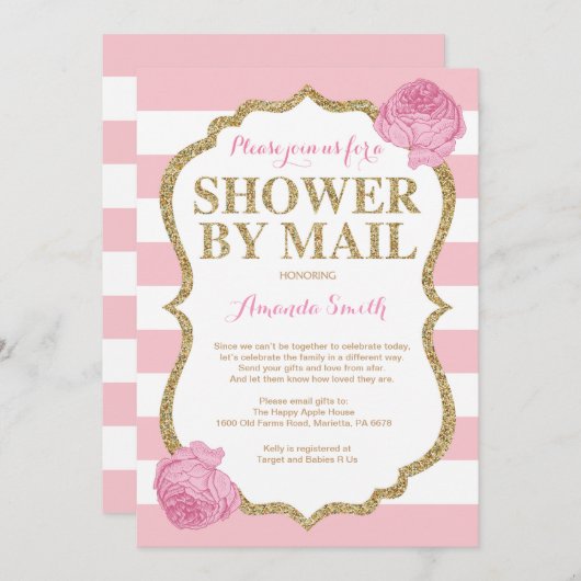 Roze en Gouden Glitter Baby shower per post Kaart (Voorkant / Achterkant)