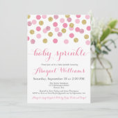Roze en Gouden Glitter Baby Sprinkle Uitnodigingen (Staand voorkant)