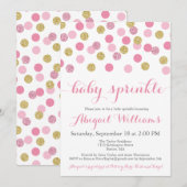Roze en Gouden Glitter Baby Sprinkle Uitnodigingen (Voorkant / Achterkant)