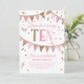 Roze en Gouden Glitter Banner 10e Verjaardagsfeest Kaart (Staand voorkant)