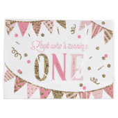 Roze en Gouden Glitter Banner Eerste Verjaardag Groot Cadeauzakje (Achterkant)