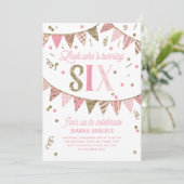 Roze en Gouden Glitter Banner Zesde Verjaardagsfee Kaart (Staand voorkant)