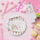 Roze en Gouden Glitter Banners Eerste Verjaardag Papieren Bordje (Feest)