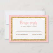 Roze en Gouden Glitter Bat Mitswa Reageer RSVP Kaartje (Voorkant)
