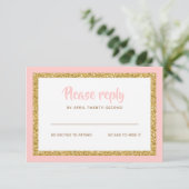 Roze en Gouden Glitter Bat Mitswa Reageer RSVP Kaartje (Staand voorkant)
