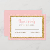Roze en Gouden Glitter Bat Mitswa Reageer RSVP Kaartje (Voorkant / Achterkant)