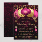 Roze en Gouden Glitter Baubles Kerstfeest Kaart (Voorkant / Achterkant)