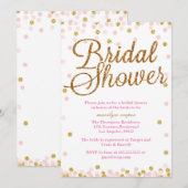 Roze en Gouden Glitter Bruids Douche Uitnodigingen (Voorkant / Achterkant)