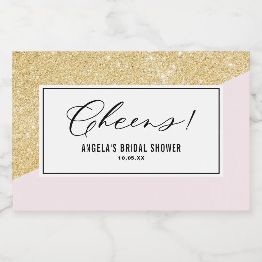 Roze en gouden glitter Cheers Bruidsboeket Sparkling Wijnetiket (Enkel label)