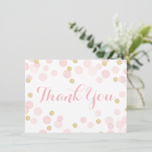 Roze en gouden Glitter Confetti Bedankkaart (Staand voorkant)