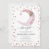 Roze en gouden Glitter Confetti Moon Baby shower Kaart (Voorkant)