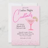 Roze en Gouden Glitter Dames Nacht Cocktail Party Kaart (Voorkant)