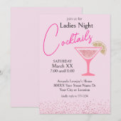 Roze en Gouden Glitter Dames Nacht Cocktail Party Kaart (Voorkant / Achterkant)