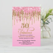 Roze en gouden glitter Drips 50ste verjaardag Kaart (Staand voorkant)