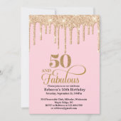 Roze en Gouden Glitter Drips 50ste verjaardag Uitn Kaart (Voorkant)