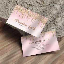 Roze en gouden glitter druppelscript fotografie visitekaartje