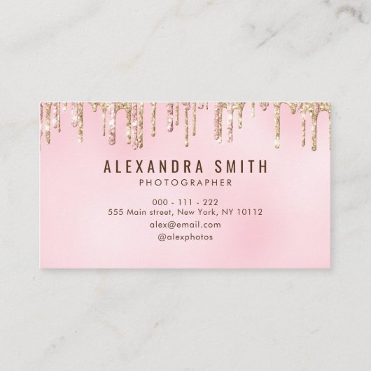 Roze en gouden glitter druppelscript fotografie visitekaartje (Achterkant)