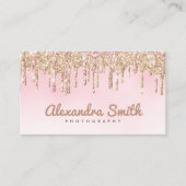 Roze en gouden glitter druppelscript fotografie visitekaartje (Voorkant)